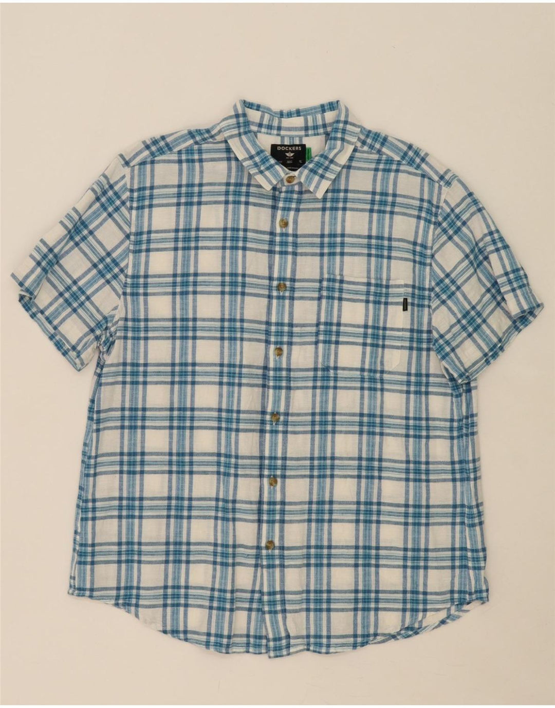 DOCKERS Mens Regular Fit Short Sleeve Flannel Shirt Medium Blue Check Vintage Dockers and Second-Hand Dockers from Messina Hembry 