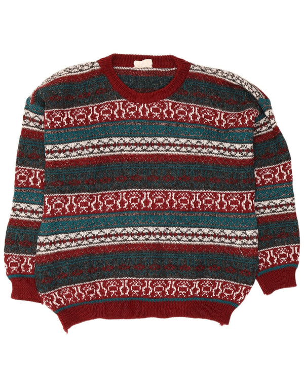Vintage Mens Boat Neck Jumper Sweater Large Multicoloured Fair Isle Wool