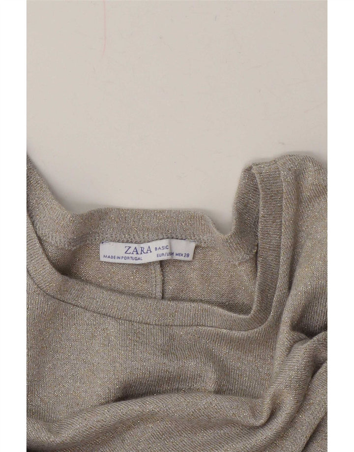 Zara Damen Crop-Oversize-Blusenoberteil UK 14 Medium Beige Flecked