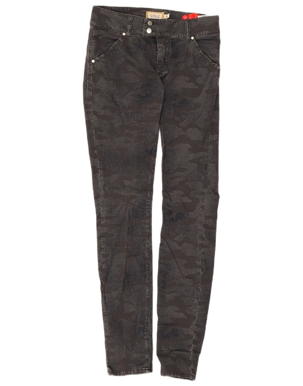 MET Damen Skinny Jeans W26 L30 Graue Camouflage-Baumwolle