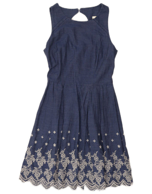 Oasis Womens Sleeveless A-Line Dress UK 8 Small Blue Floral Cotton
