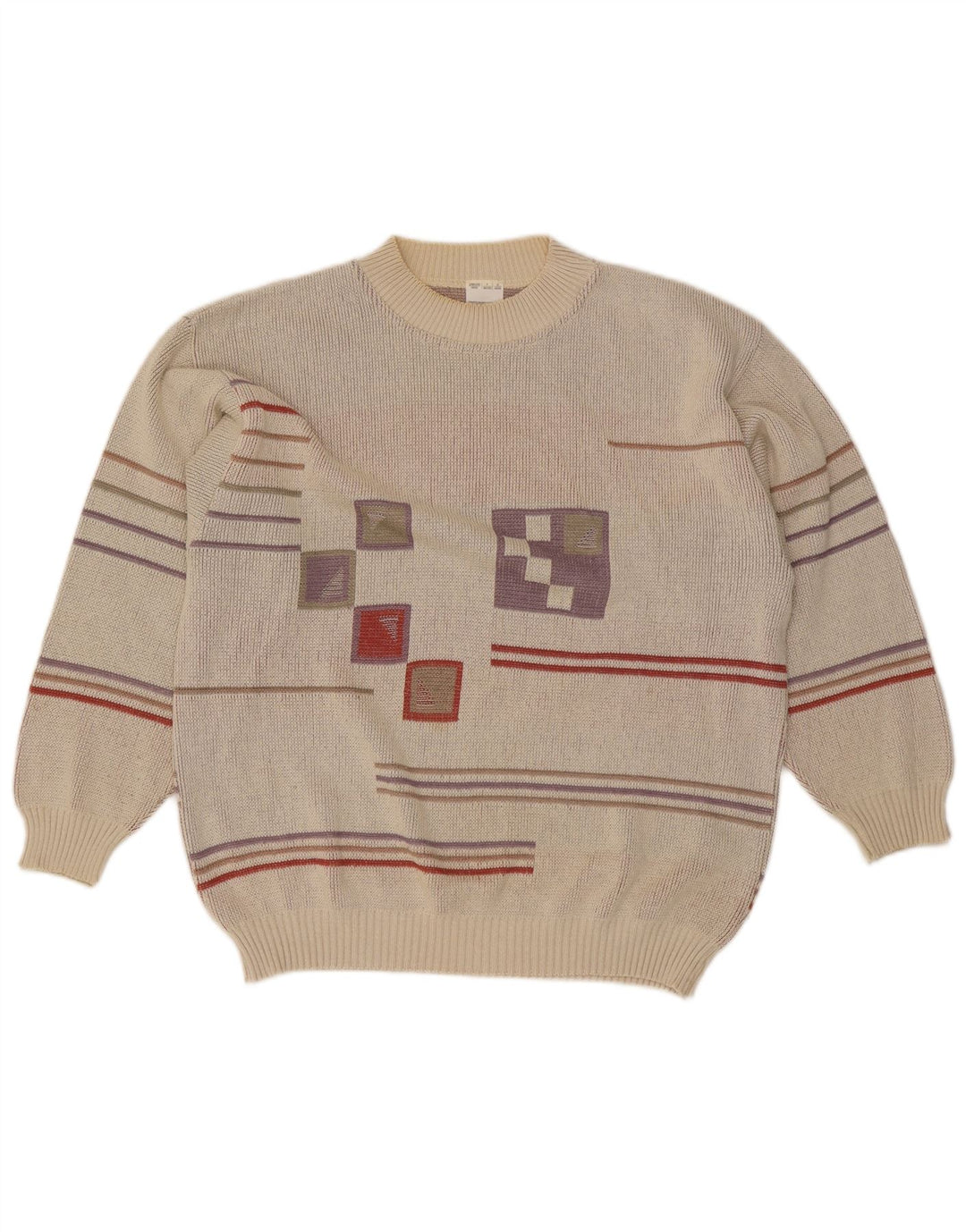 Vintage Mens Crew Neck Jumper Sweater IT 48/50 Medium Grey Geometric
