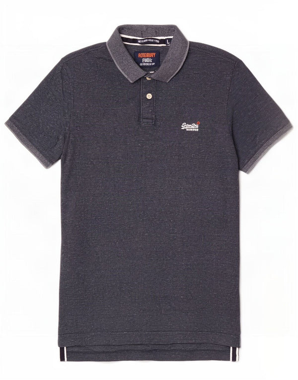 Superdry Mens Polo Shirt Large Navy Blue Flecked Cotton