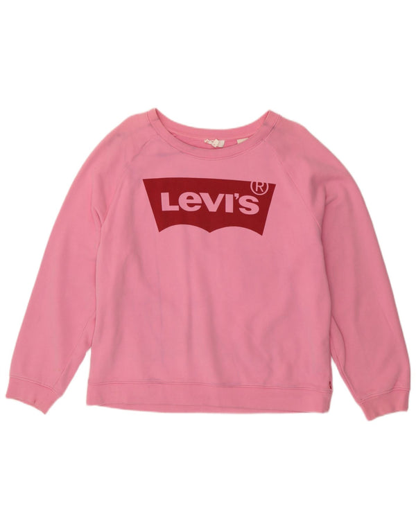 Женский джемпер оверсайз с рисунком Levi's, британский размер 16, большой розовый хлопок