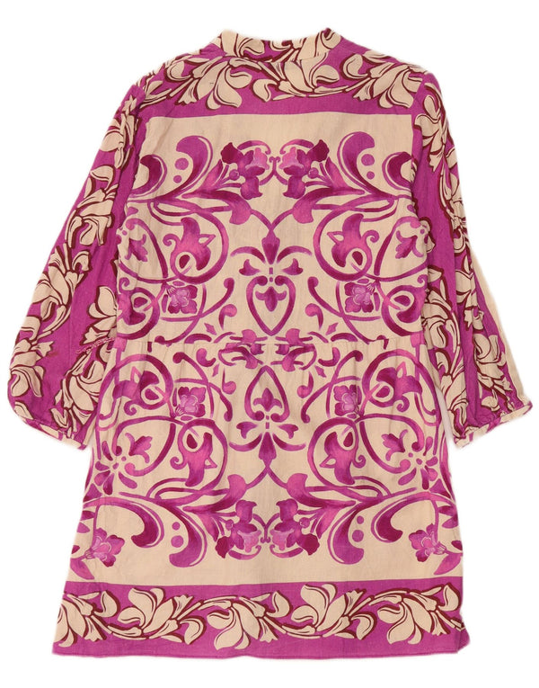 Zara skjortekjole med 3/4 ærmer til kvinder UK 12 Medium Pink Floral Linen