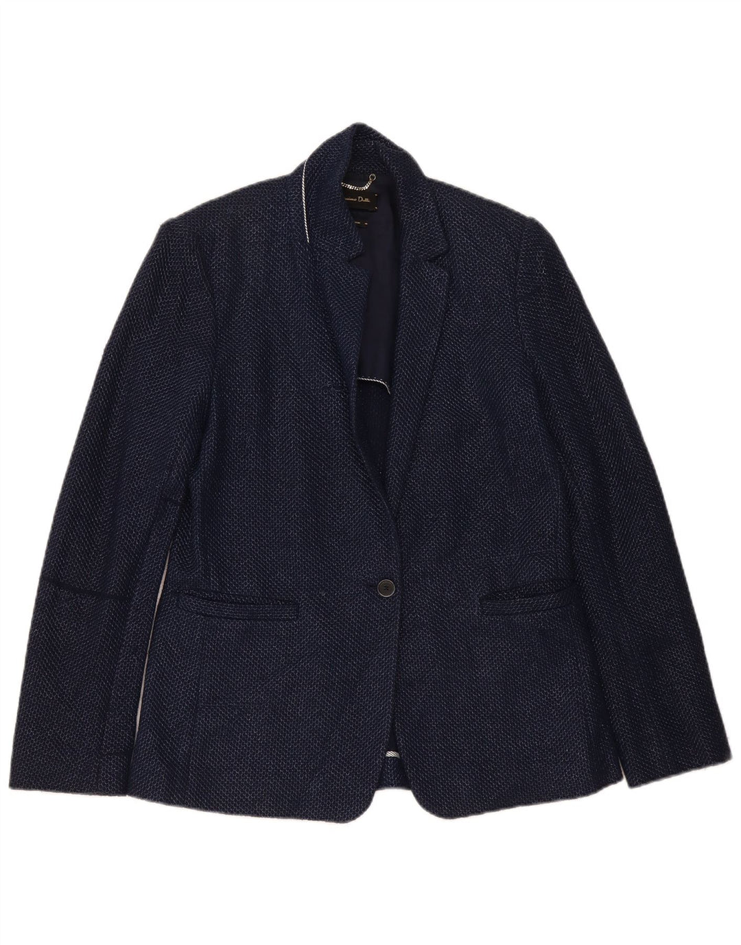 Massimo Dutti Womens 1 Button Blazer Jacket EU 40 Medium Navy Blue Cotton