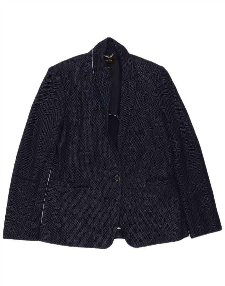 Massimo Dutti Womens 1 Button Blazer Jacket EU 40 Medium Navy Blue Cotton