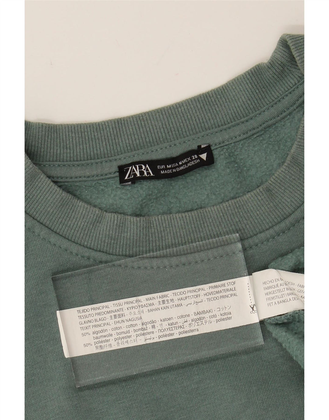 ZARA Womens Crop Sweatshirt Jumper UK 14 Medium Green Cotton Vintage Zara and Second-Hand Zara from Messina Hembry 