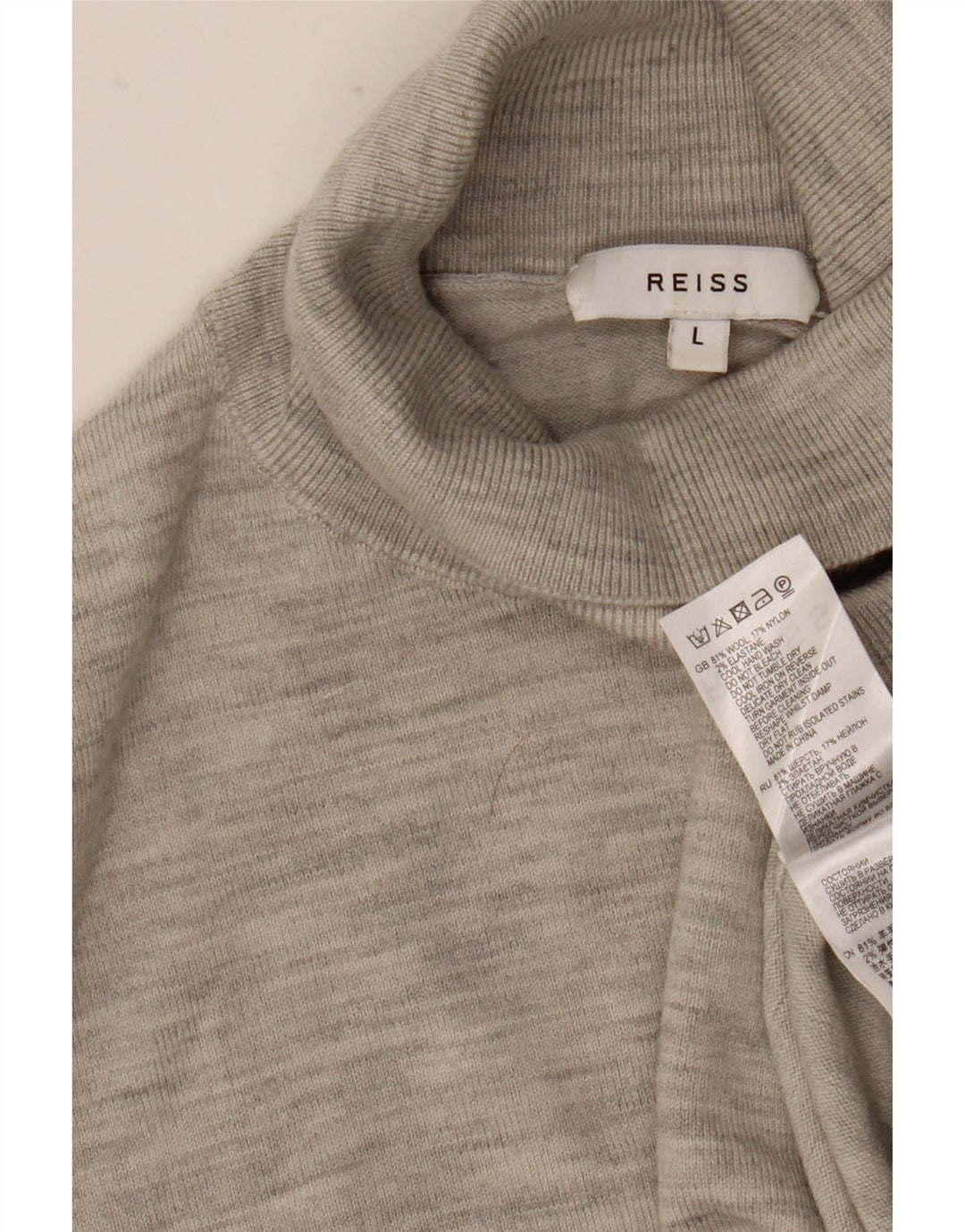 Reiss Herren-Pullover mit Rollkragen, groß, grau gesprenkelte Wolle