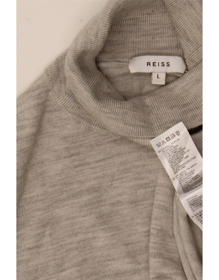 Reiss Herren-Pullover mit Rollkragen, groß, grau gesprenkelte Wolle
