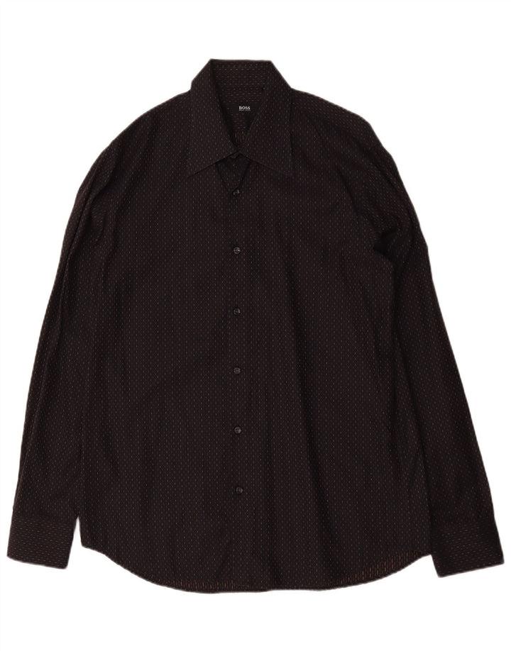 Hugo Boss Herrenhemd Größe 41 15 Mittelschwarz gefleckte Baumwolle