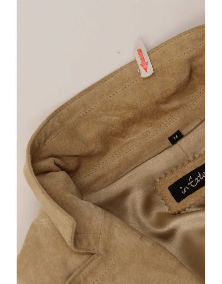 Giacca blazer in pelle scamosciata da donna a 2 bottoni In Extenso UK 14 Pelle beige media