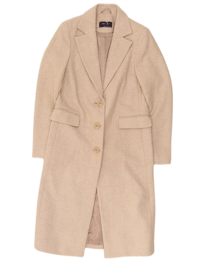 Marks & Spencer Abrigo extragrande para mujer UK 8 Small Beige Herringbone