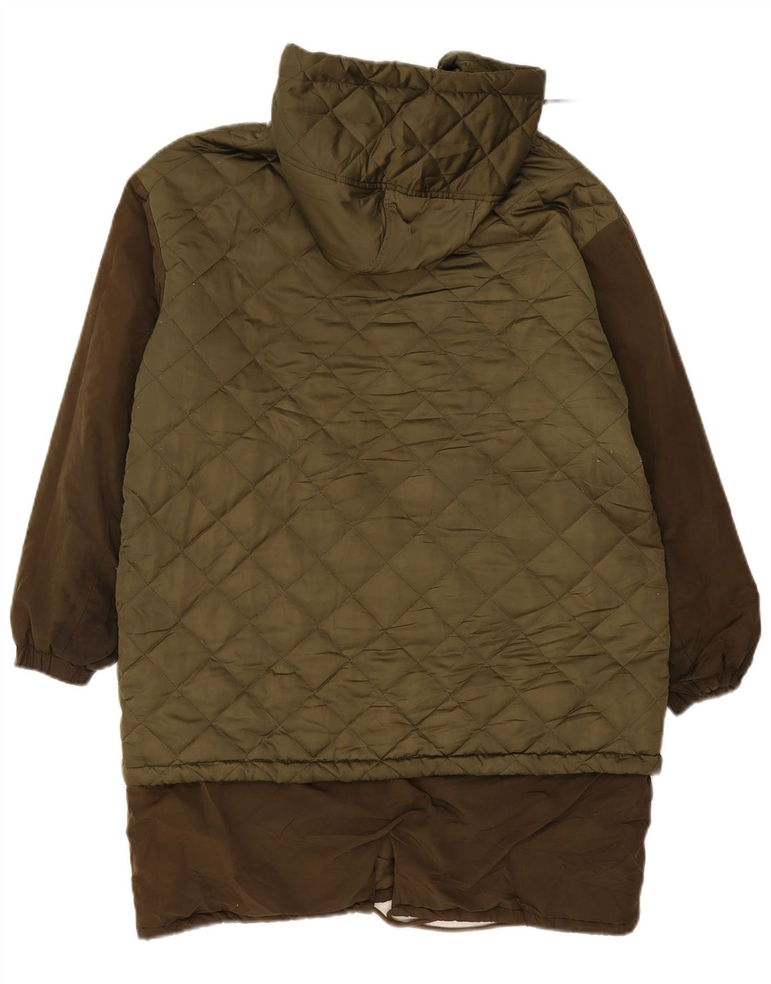 Zara Dame Oversized Hætte Quiltet Overfrakke UK 10 Small Khaki Polyester