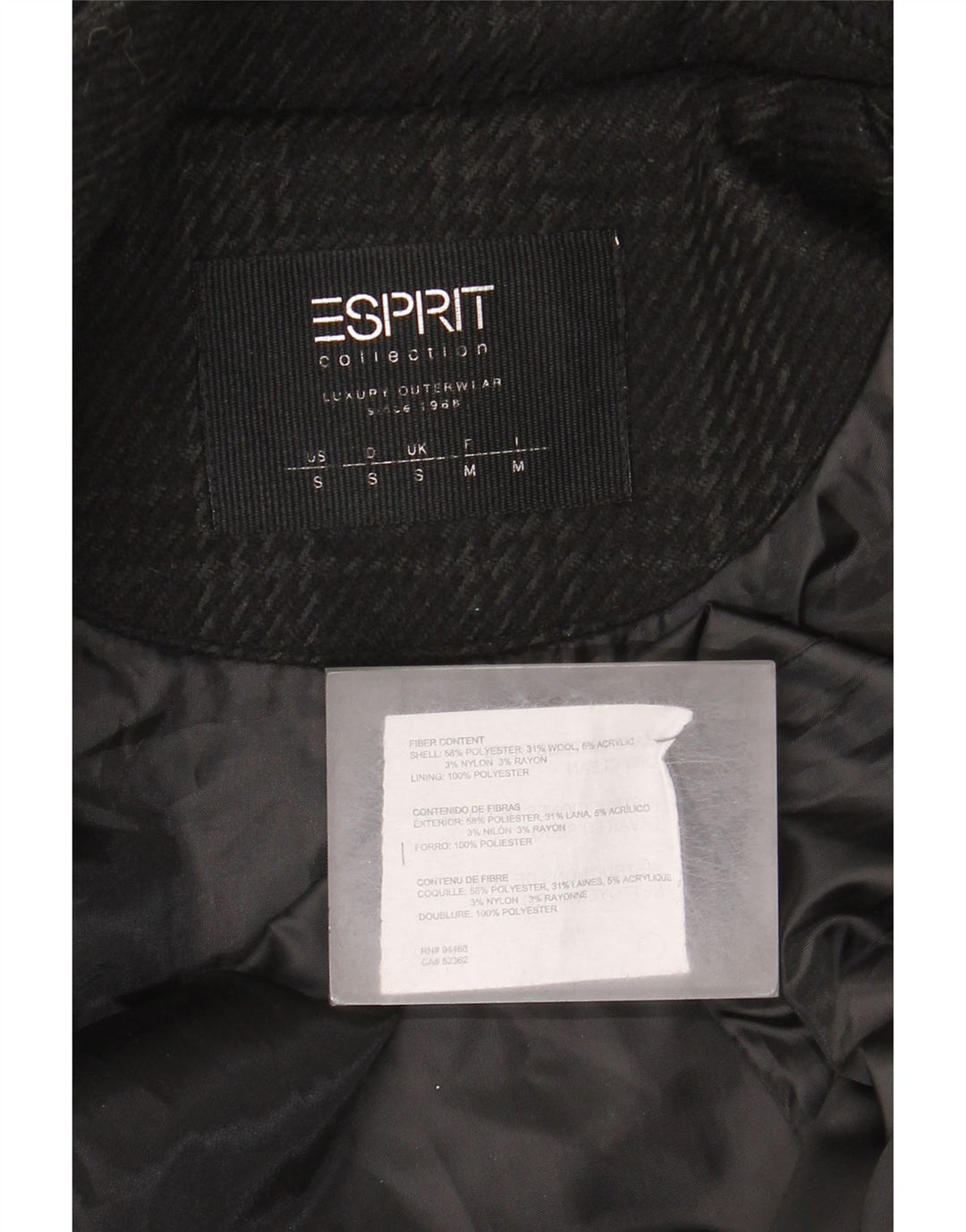 Esprit Womens Hooded Overcoat UK 10 Small Black Houndstooth Polyester