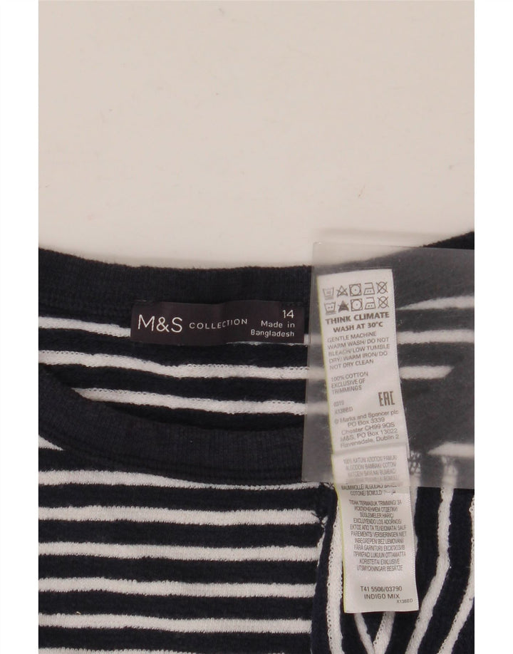 MARKS & SPENCER Womens Top Long Sleeve UK 14 Large Navy Blue Striped
