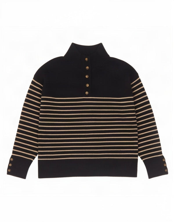 Maglione Zara da donna con collo a bottoni, UK 14, medio, blu navy a righe