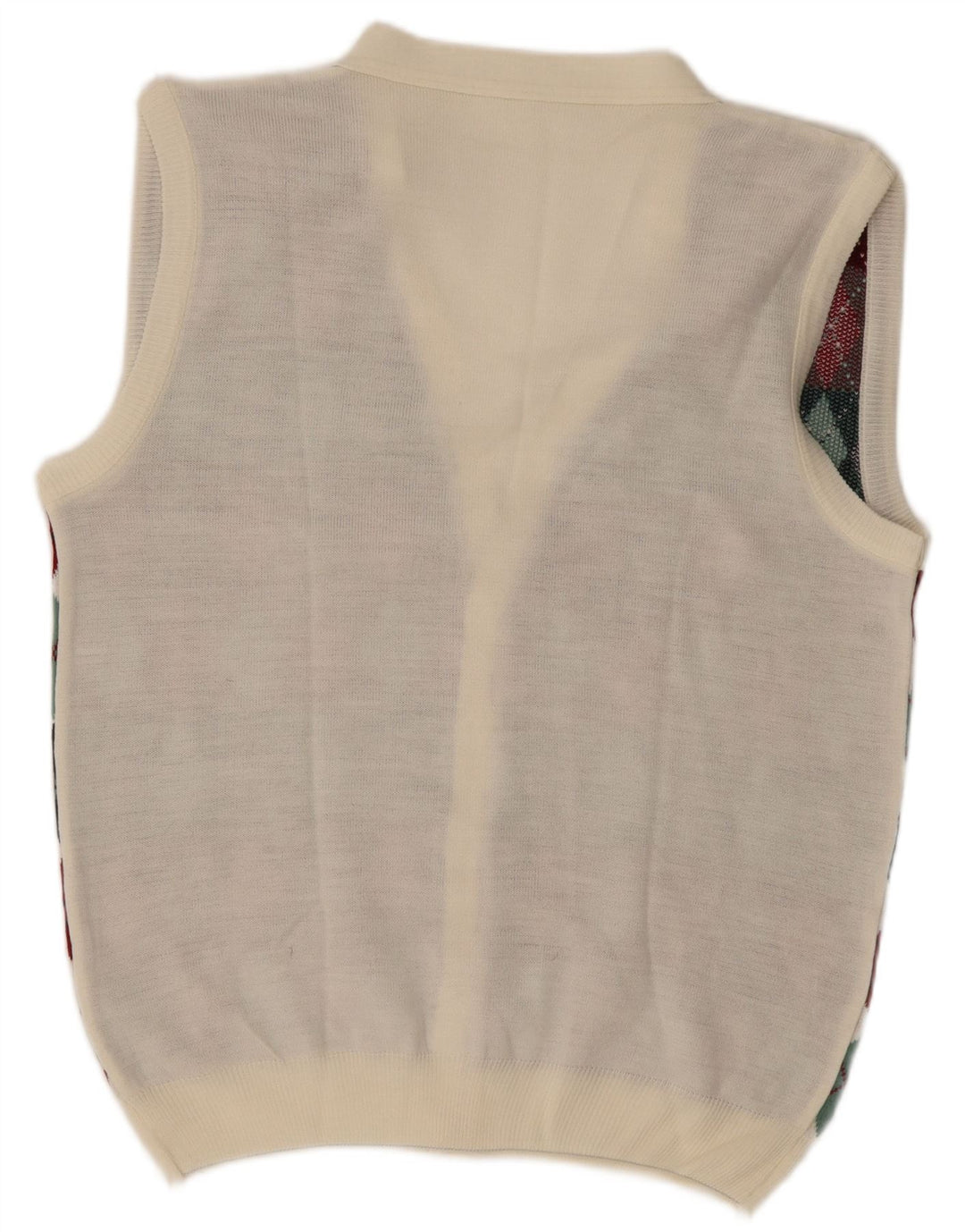 Vintage Mens Sleeveless Cardigan Sweater Large White Argyle/Diamond