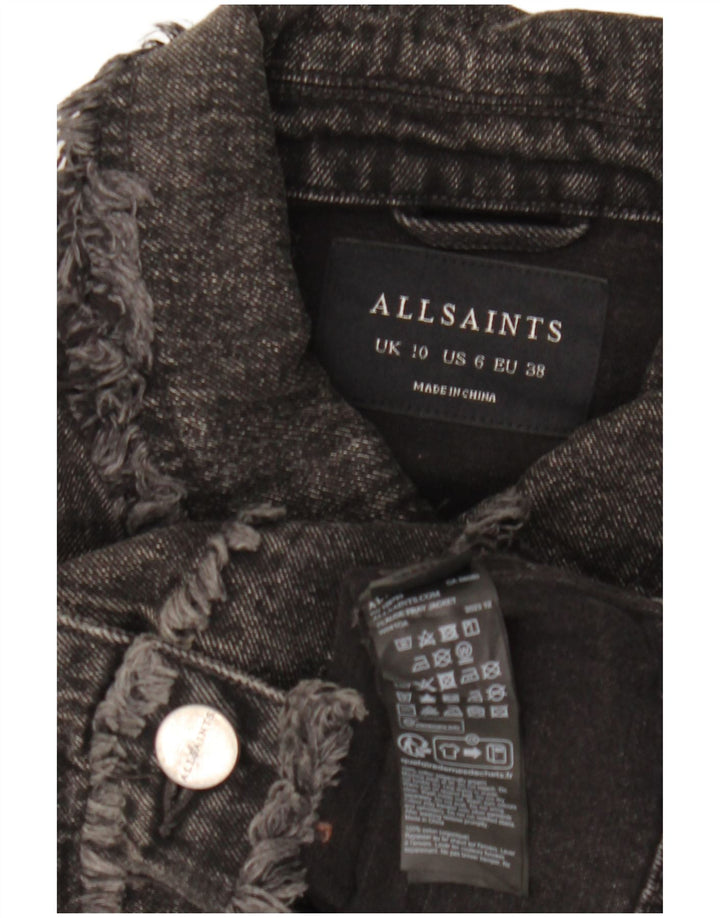 All Saints Womens Crop Oversized Denim Jacket UK 10 Small Black Cotton