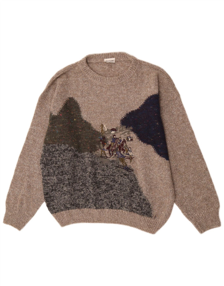 Maglione da uomo girocollo con grafica Fiume IT 52 Large Brown Colourblock