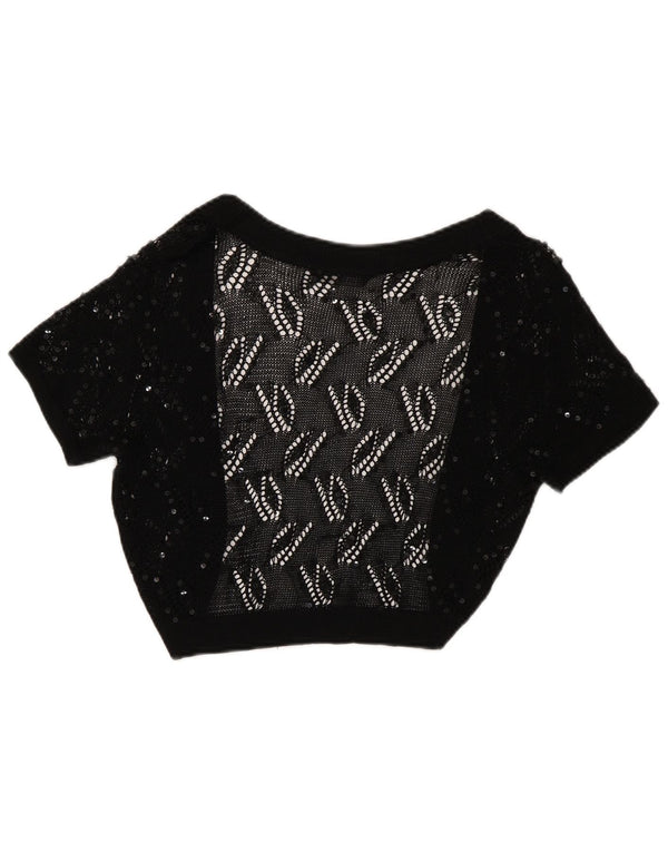 Debut Womens Bolero Open Cardigan Sweater UK 8 Small Schwarz Geometrisch