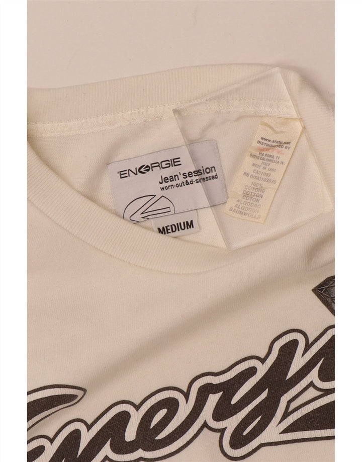 ENERGIE Womens Graphic Sweatshirt Jumper UK 14 Medium White Cotton