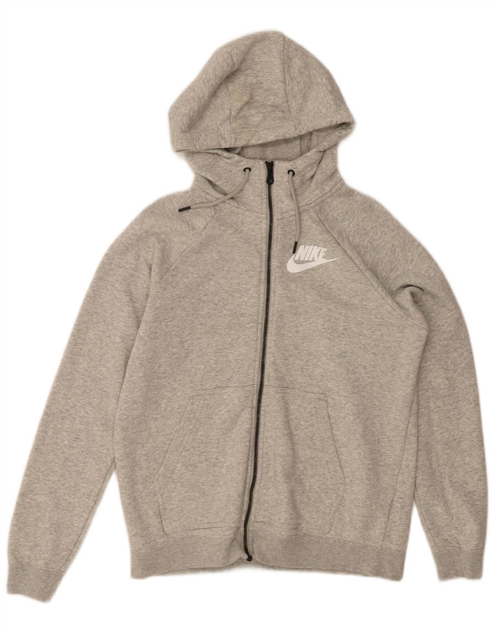 Suéter feminino Nike com capuz e zíper UK 14 algodão cinza médio