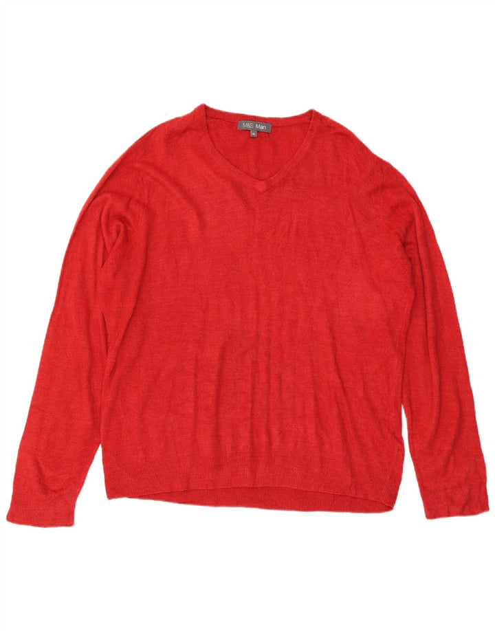 Marks & Spencer Mens V-Neck Jumper Sweater XL Red Acrylic