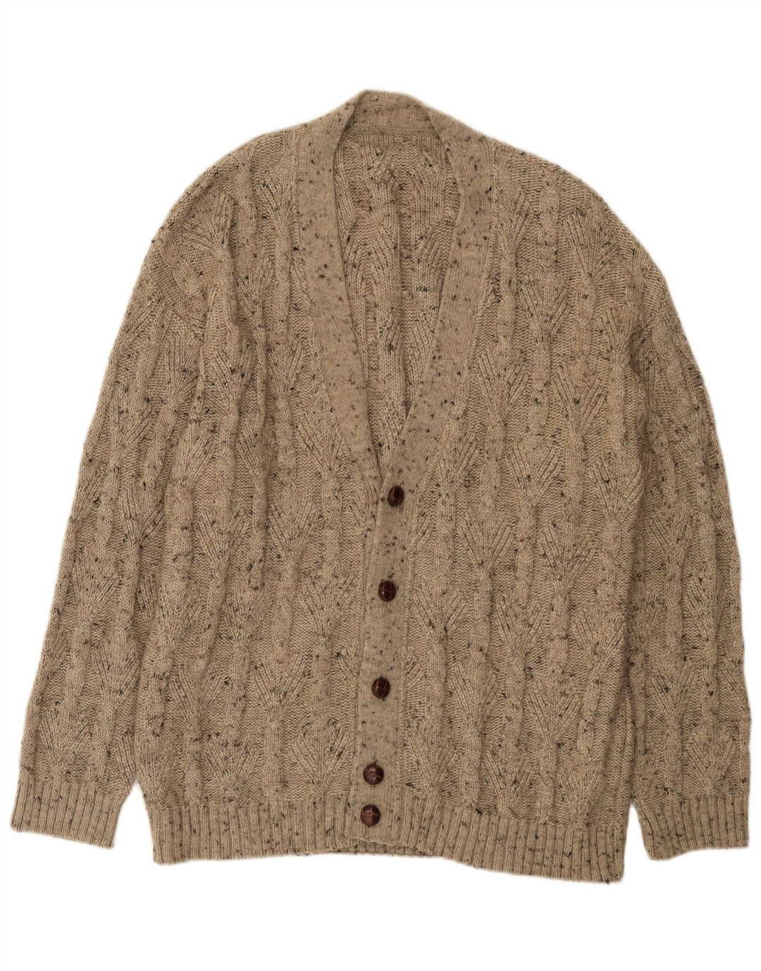 Vintage Mens Cardigan Sweater XL Beige Flecked Wool