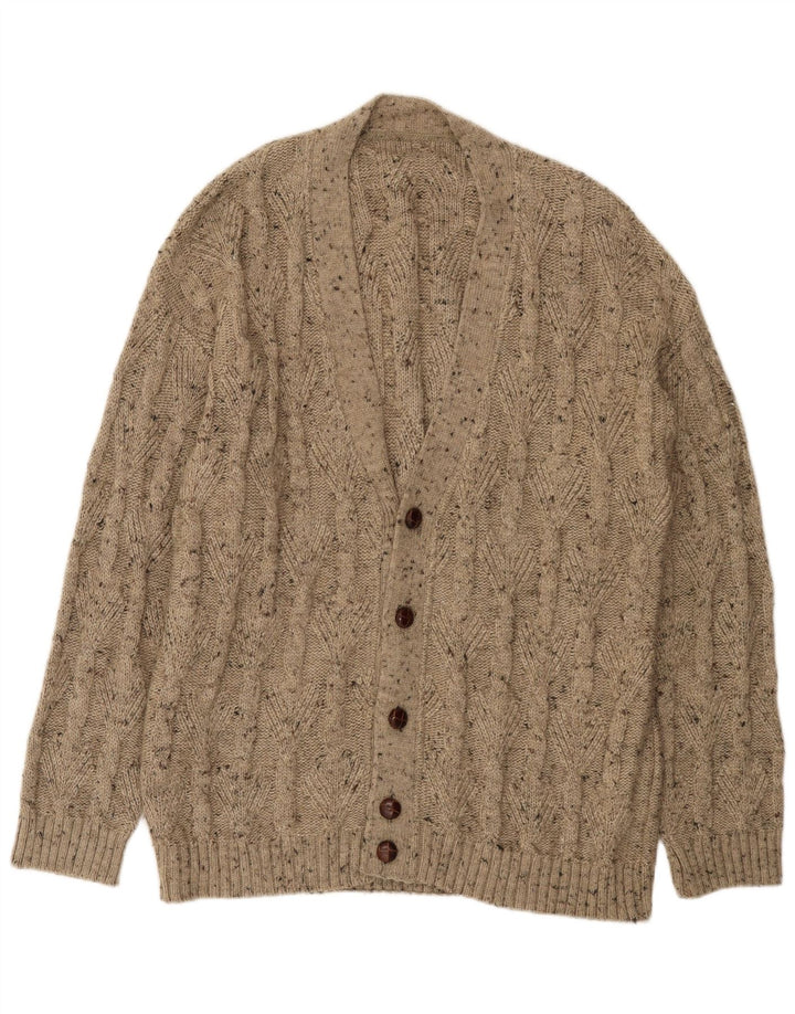 Vintage Mens Cardigan Sweater XL Beige Flecked Wool