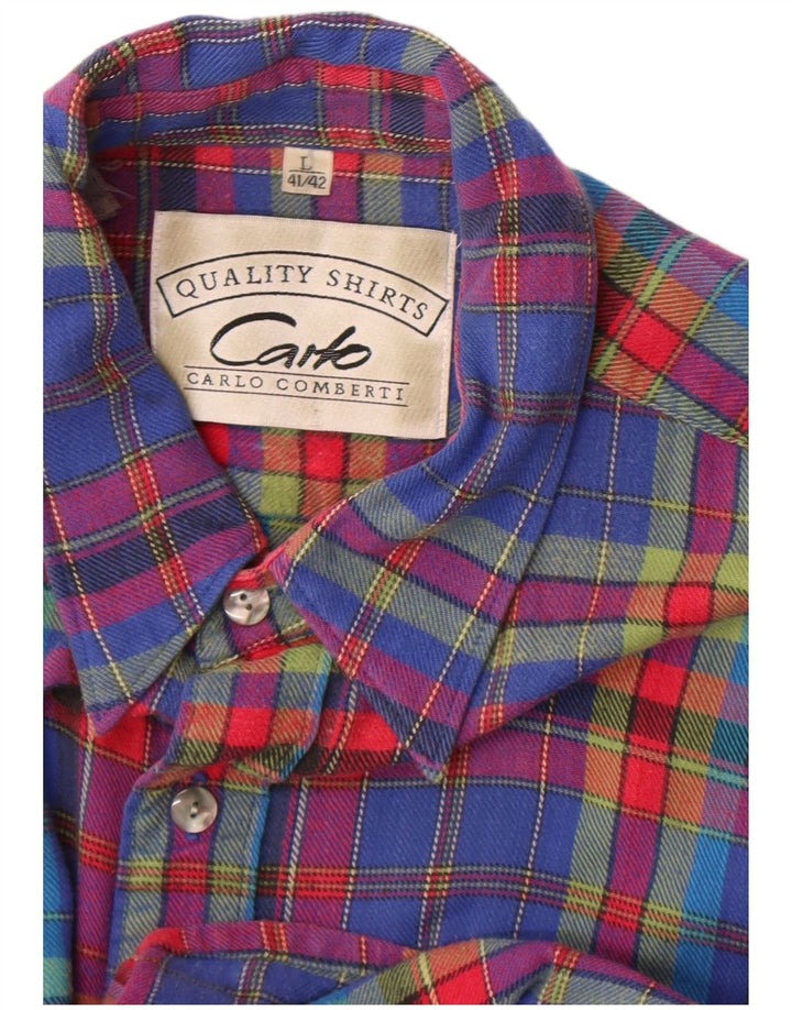 Carlo Comberti Mens Short Sleeve Flannel Shirt Size 41/42 Large Blue Check