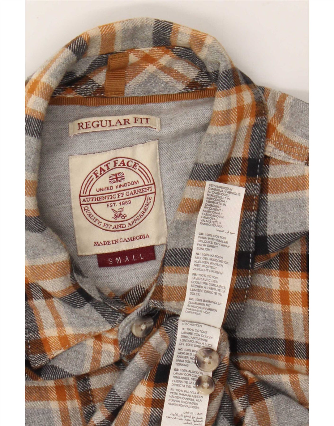 Camisa de franela de corte estándar para hombre de Fat Face de algodón a cuadros grises pequeños
