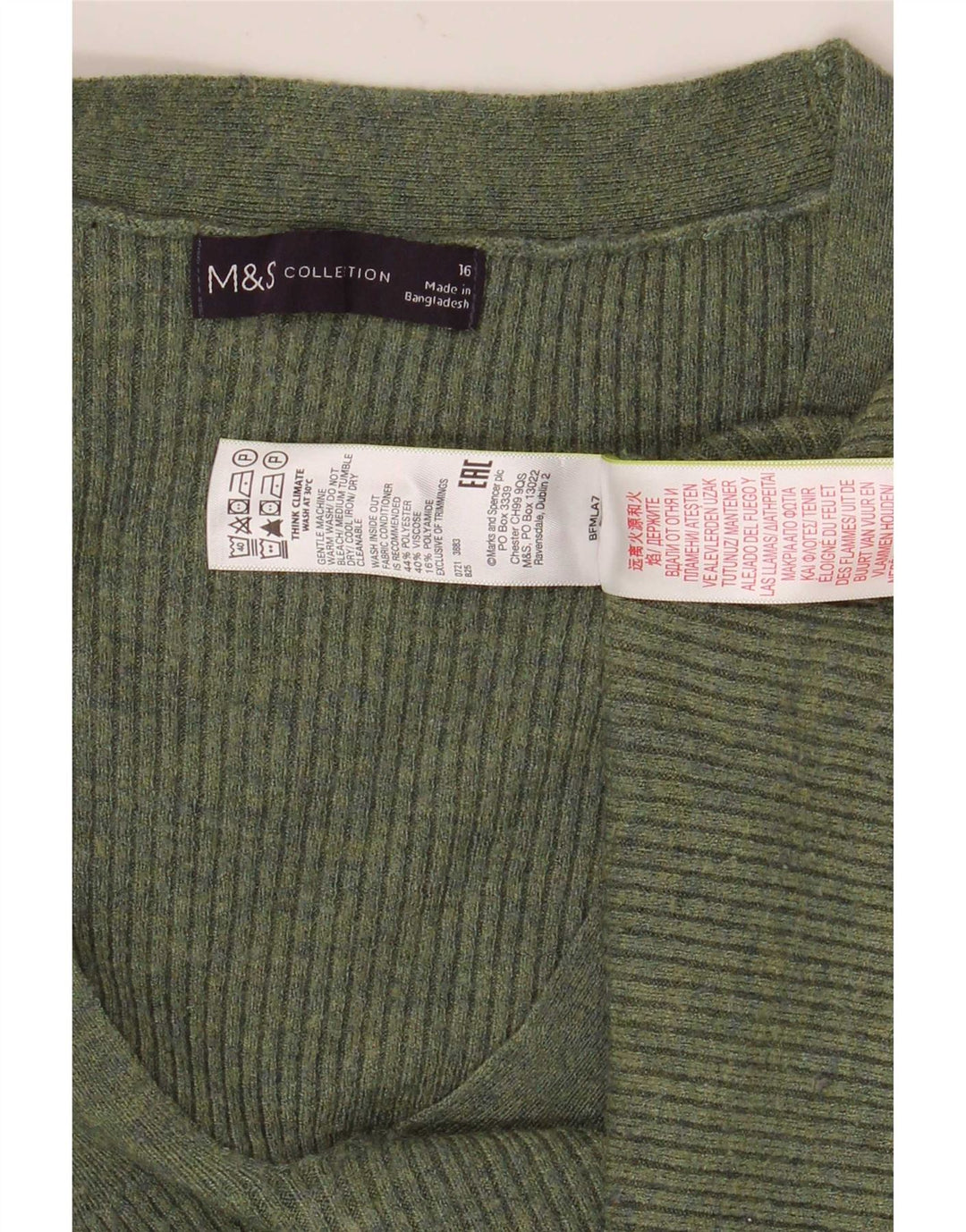Marks & Spencer Womens V-Neck Jumper Sweater UK 16 Large Green Polyester