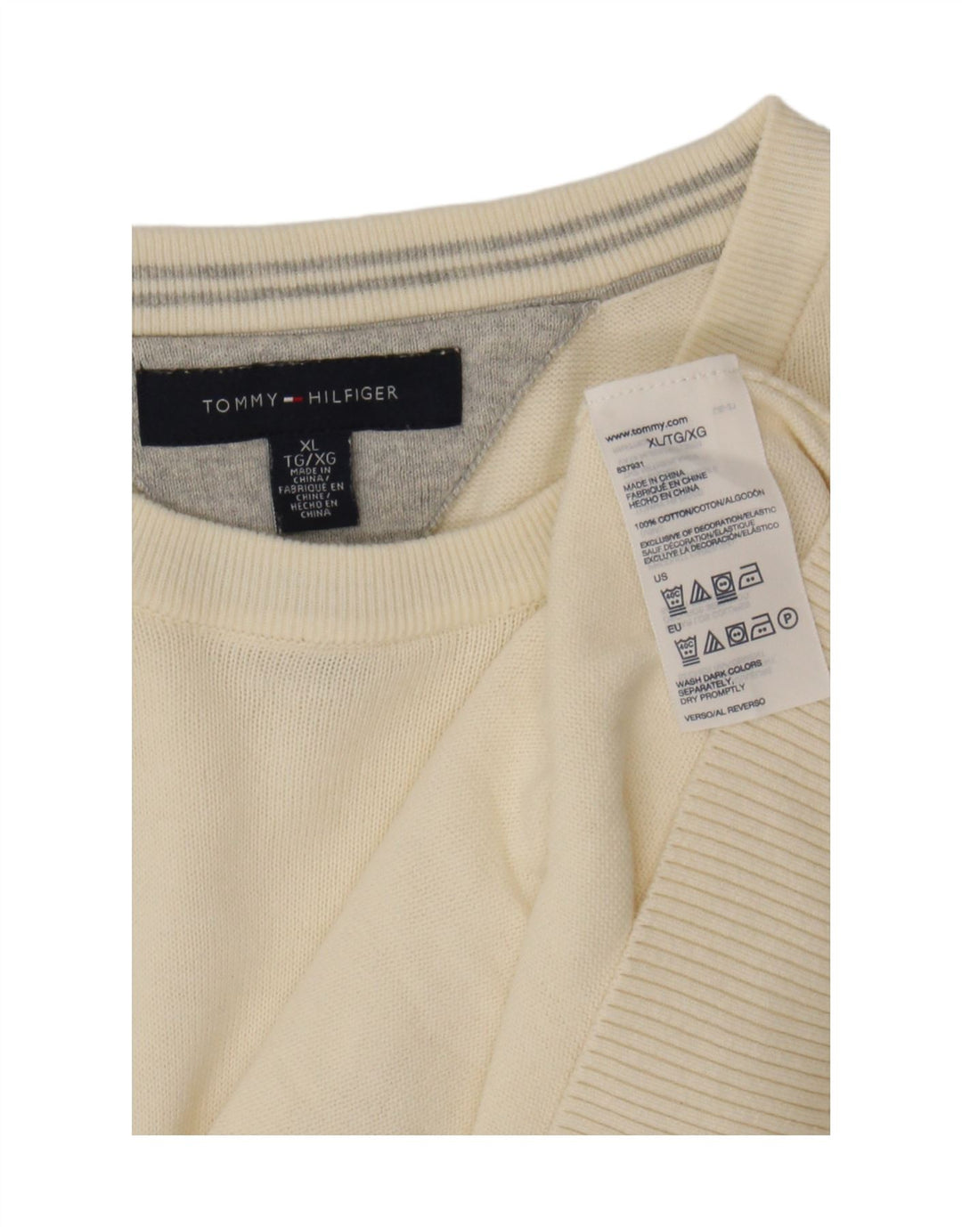 TOMMY HILFIGER Mens Boat Neck Jumper Sweater XL Off White Cotton Vintage Tommy Hilfiger and Second-Hand Tommy Hilfiger from Messina Hembry 