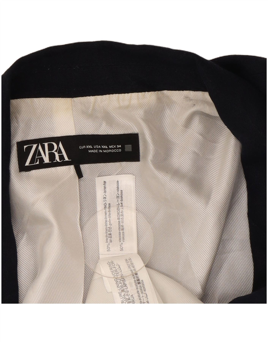 Zara Womens Open Blazer Jacket UK 20 2XL Navy Blue Linen