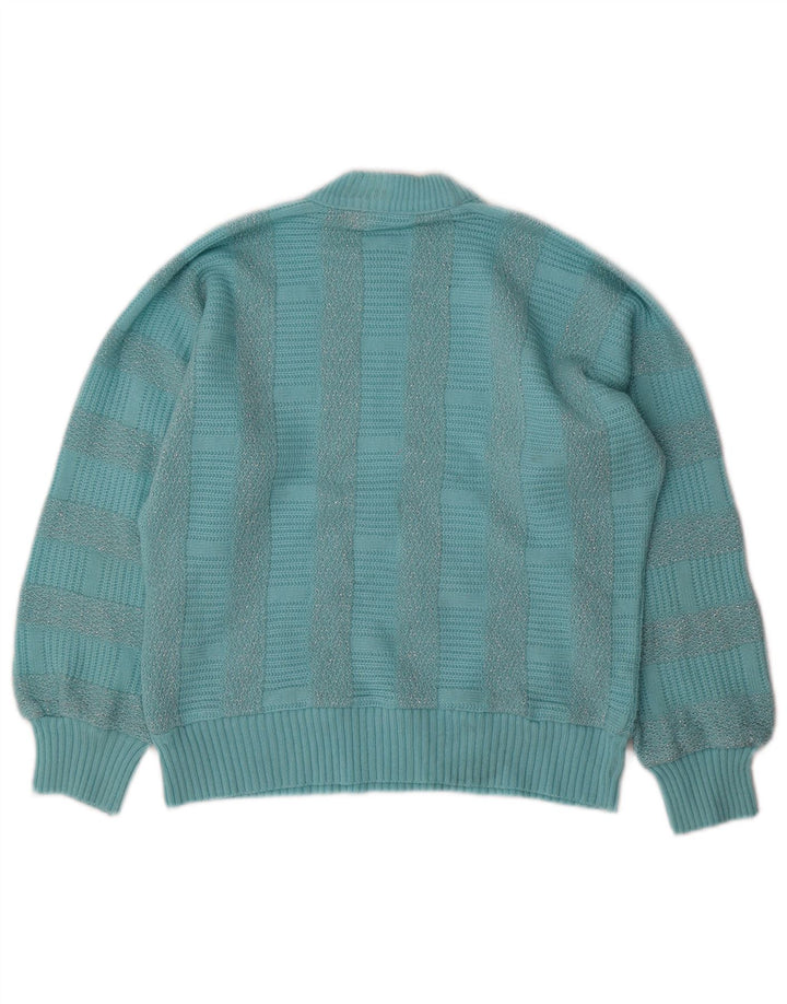 VINTAGE Womens Turtle Neck Jumper Sweater UK 14 Medium Blue Striped