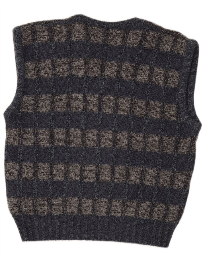 Vintage Mens Vest Tank Top Small Grey Check Acrylic