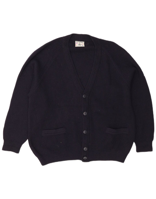 Navigare Mens Regular Fit Cardigan Sweater Large Navy Blue Merino Wool
