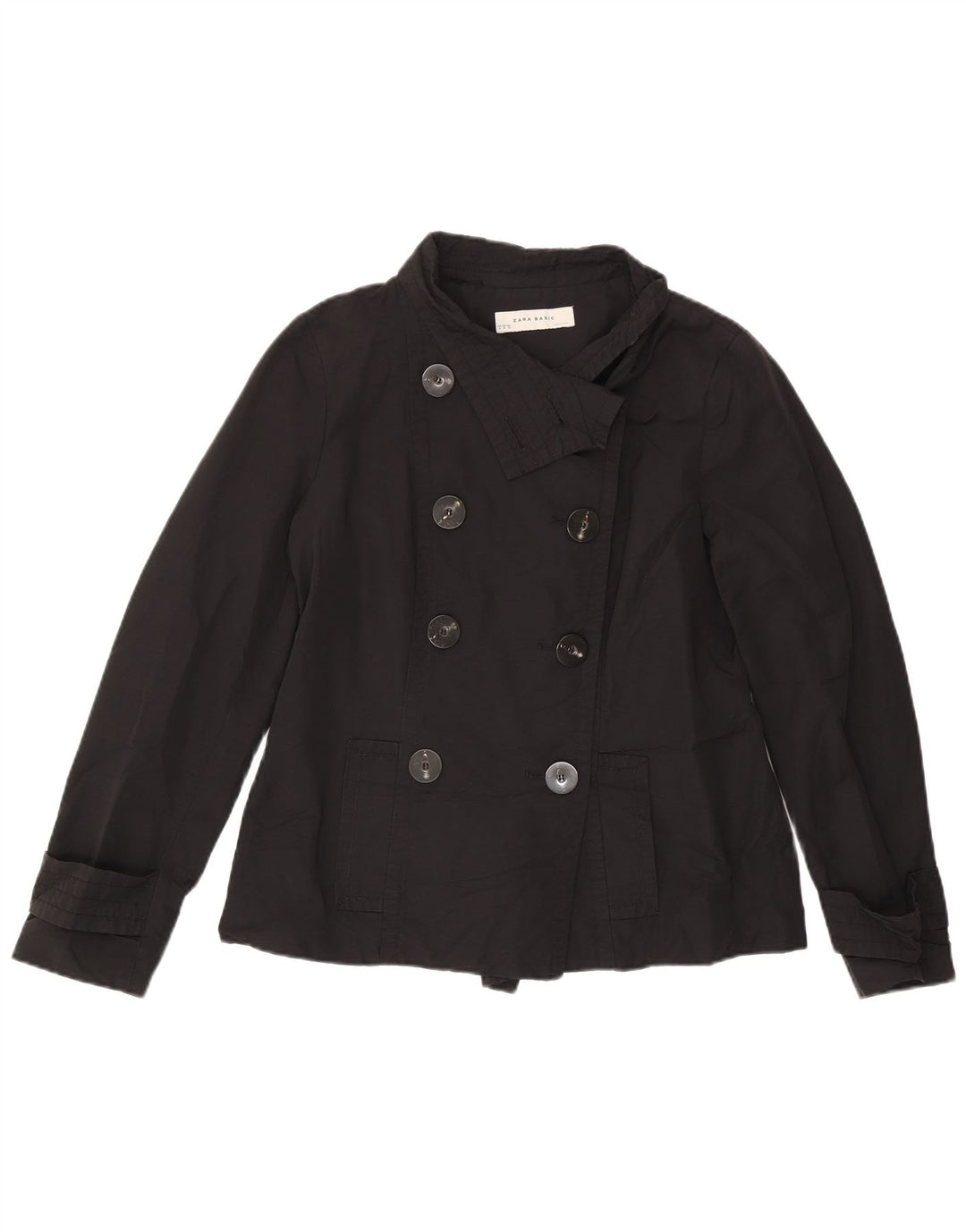 Zara Womens Short Pea Coat UK 18 XL Black Cotton
