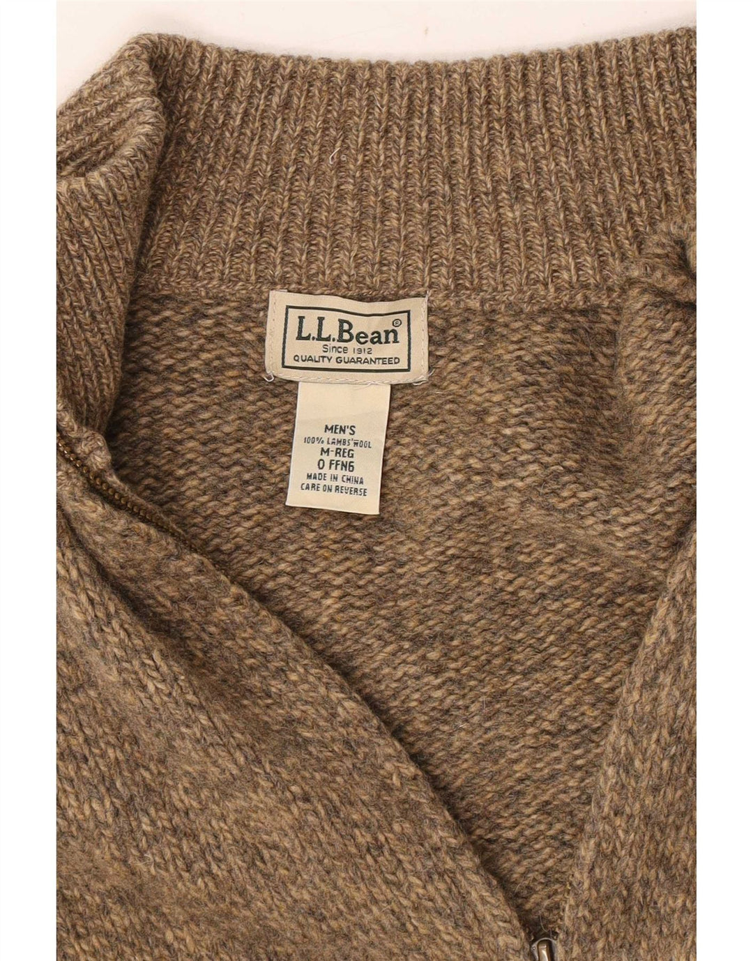 Maglione cardigan con zip intera da uomo L.L.Bean Lana d'agnello screziata beige medio