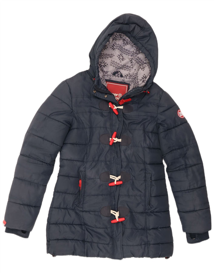 Superdry Veste matelassée à capuche pour femme UK 14 Large Bleu Marine Polyester