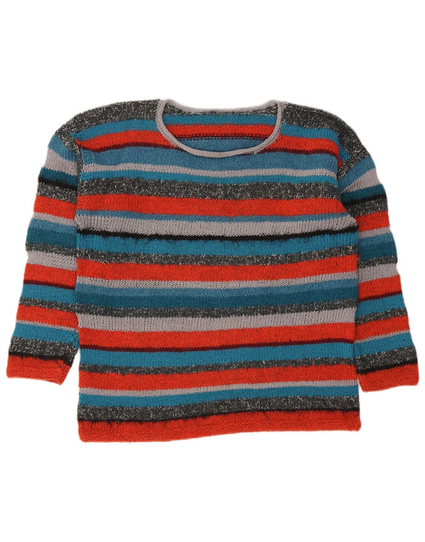 Maglione maglione vintage da donna con scollo a barca UK 14 a righe multicolori medie