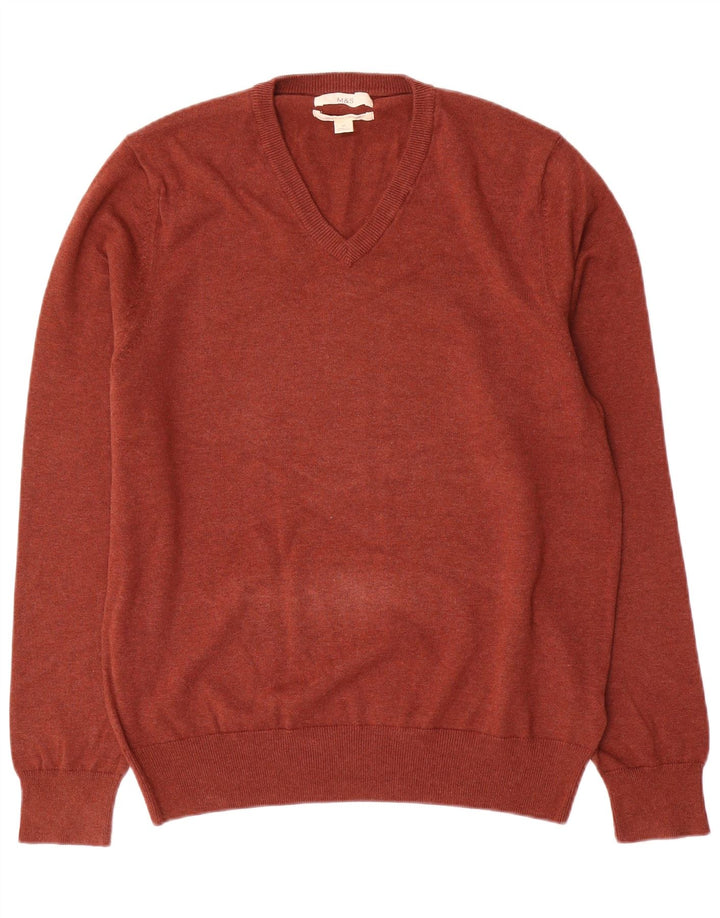 Maglione da uomo Marks & Spencer con scollo a V, cotone marrone medio medio