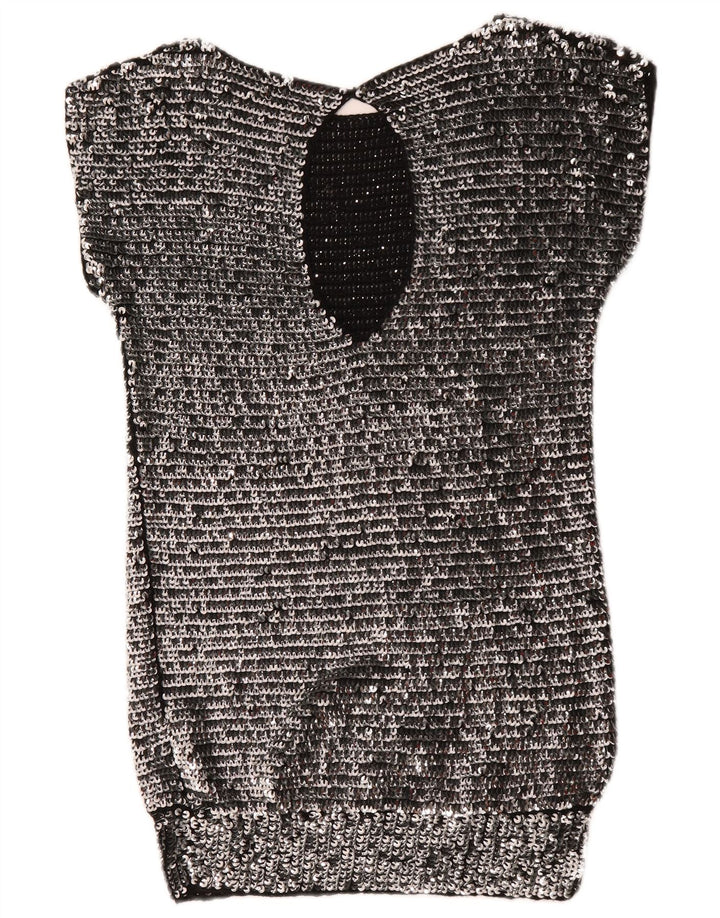 Mangano Vestido ajustado con lentejuelas para mujer UK 44 Lana plateada mediana