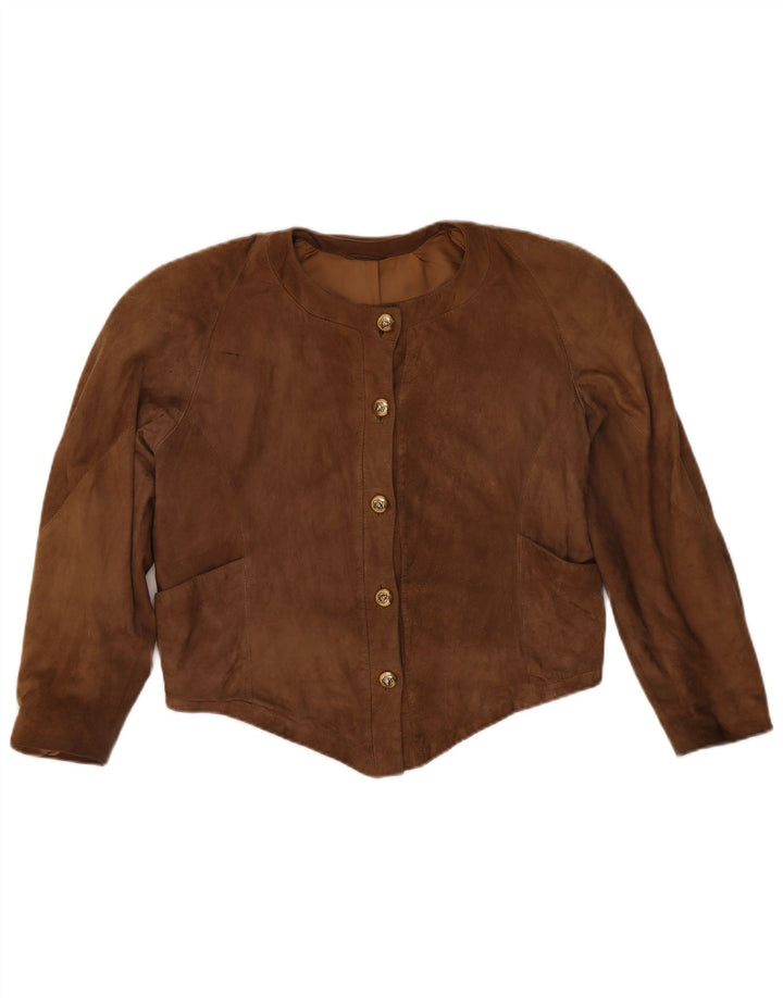 Vintage Womens Crop Suede Jacket UK 14 Medium Brown Leather