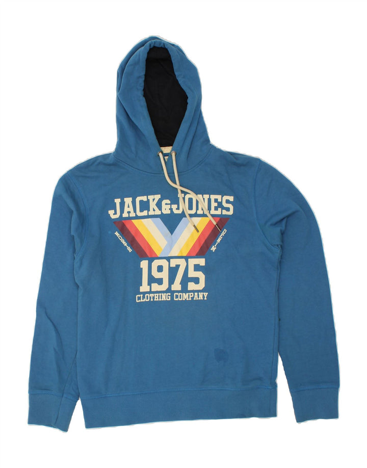 JACK & JONES Mens Graphic Hoodie Jumper Large Blue Cotton Vintage Jack & Jones and Second-Hand Jack & Jones from Messina Hembry 