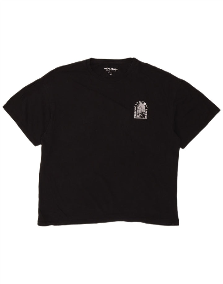 JACK & JONES Mens Graphic T-Shirt Top Medium Black Cotton