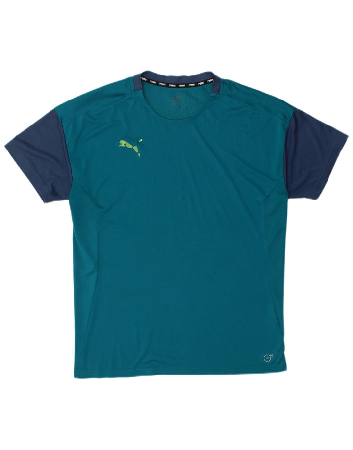 PUMA Mens T-Shirt Top Medium Blue Colourblock Polyester