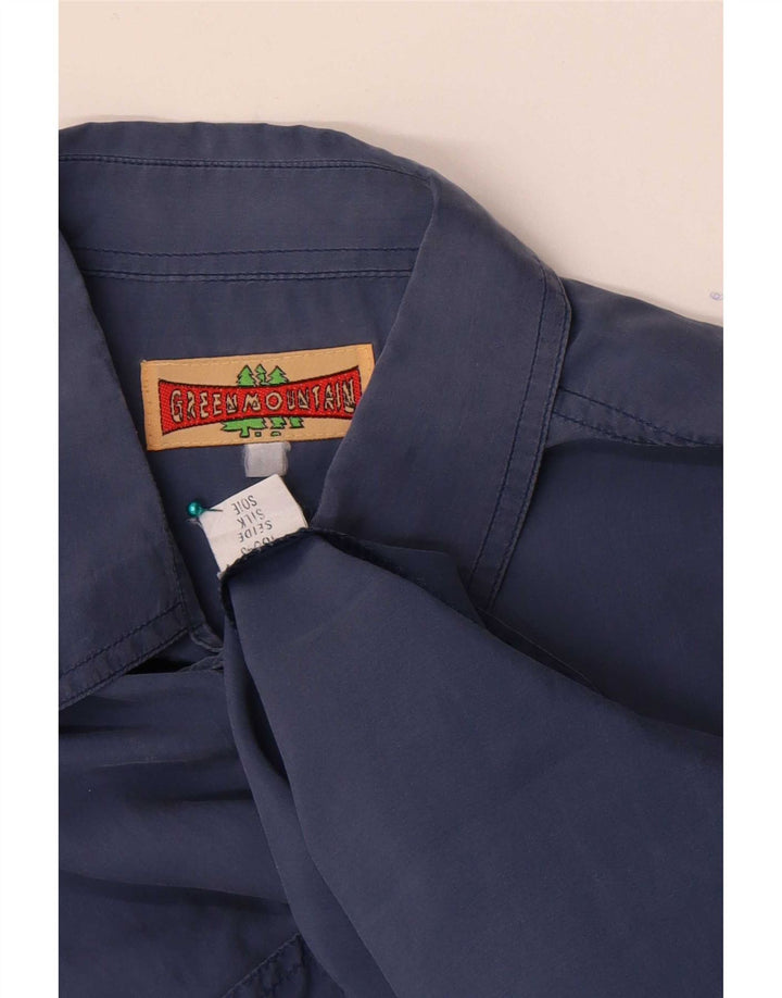 Vintage Mens Short Sleeve Shirt Large Blue Silk Classic