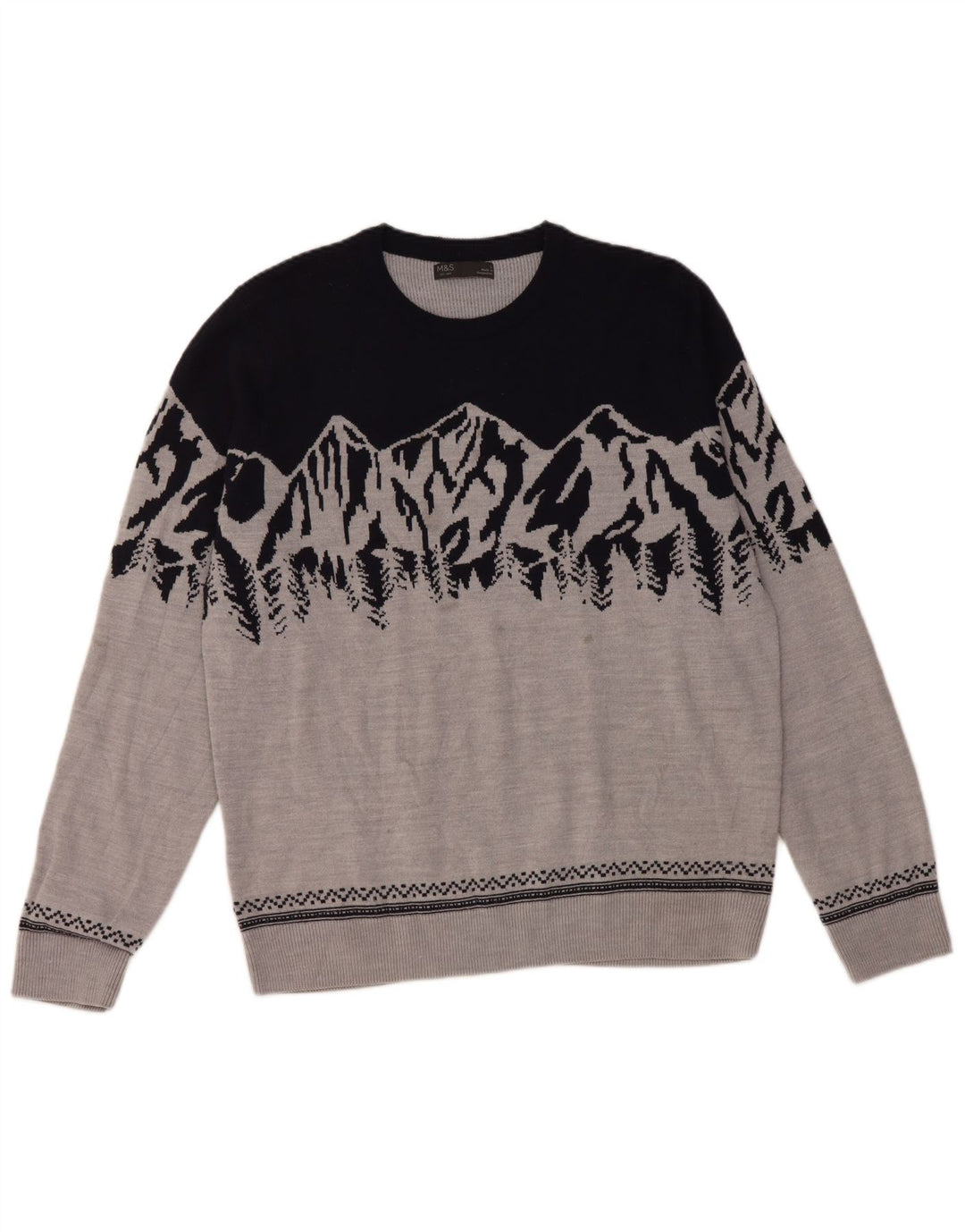 Marks & Spencer Mens Crew Neck Jumper Sweater Large Grey Colourblock